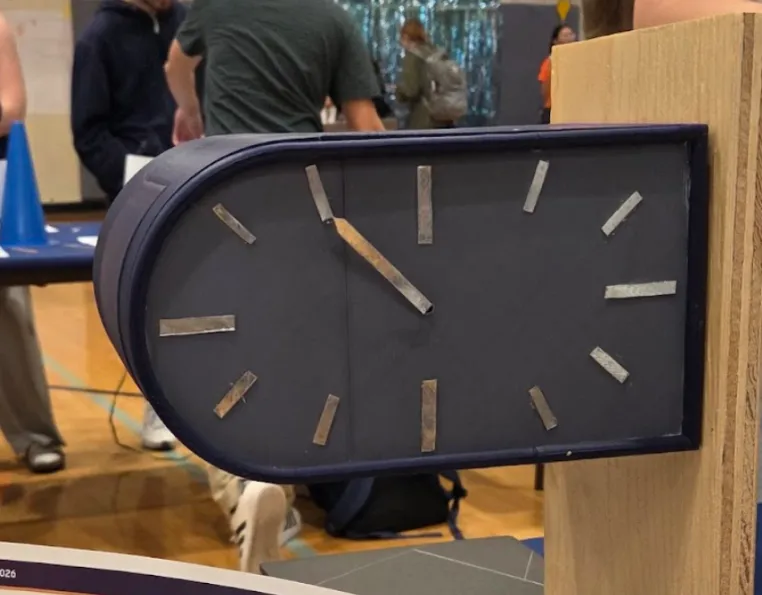 The finished clock-front bank, closed